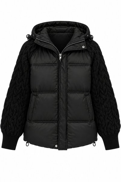 Black Hair Knitted Sleeve Coat - 5003