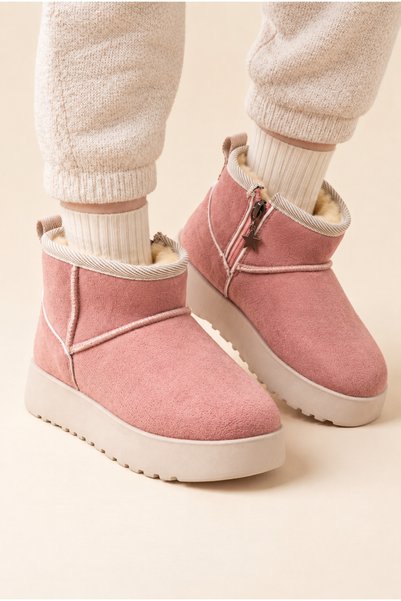 Children's Fur Lined, Suede Look, Zippered, Thick Sole, Ankle Boots