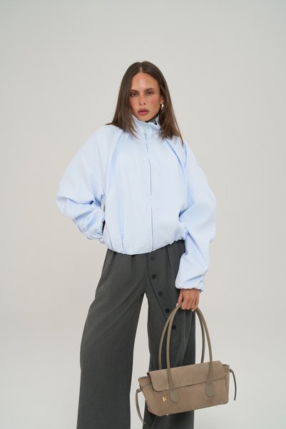 Positano Drawstring Detail Blue Bomber Jacket
