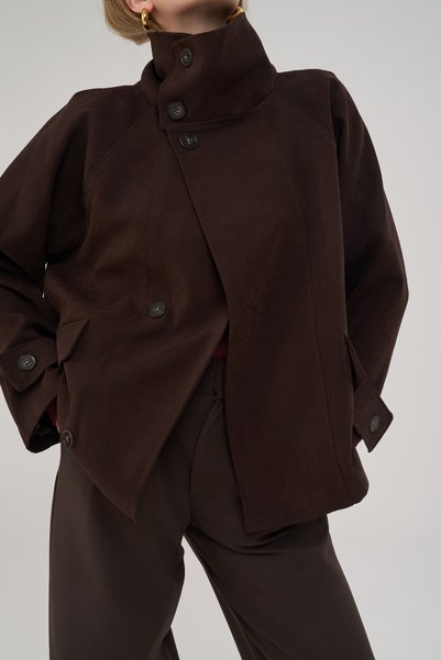 Almond Buttoned Brown Oversized Jacket