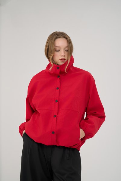 Red Oversized Jacket with Row Buttons
