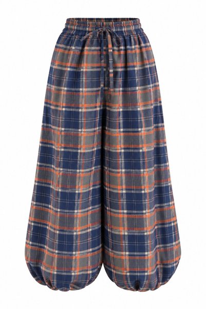 Navy Blue - Gray Plaid Shalwar Trousers - 261059