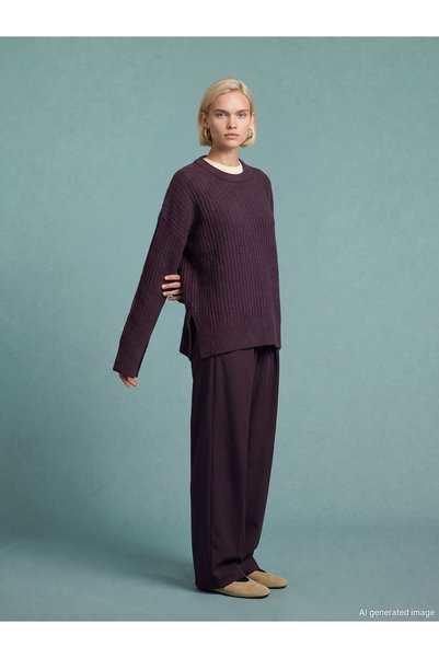 10900 Wool Blend Crew Neck Knit Sweater