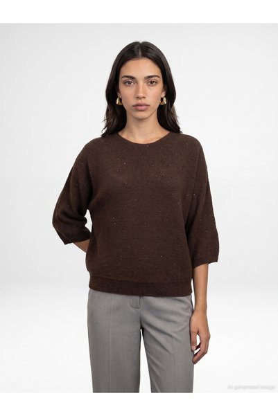 10856 Glitter Short Sleeve Sweater