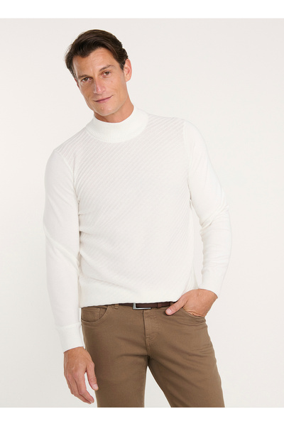 Ace045271163 Ecru Men's Half Turtleneck Patterned Sweater
