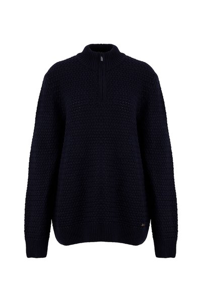 J6Wm-Kzk7356 Navy Blue Men's Bato Collar Patterned Relaxed Knit Sweater