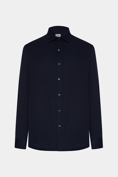 Slim Fit Navy Blue Striped Shirt