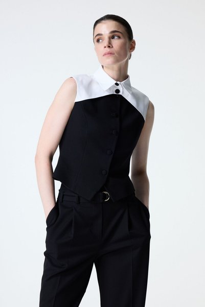 Black Front Buttoned Sleeveless Blouse