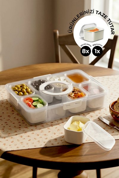 18-Piece Vacuum Breakfast Presentation Set with Lids and 8 Compartments