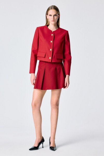 Red Pleated Detailed Mini Skirt