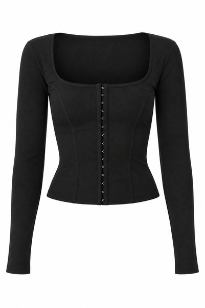 Black Square Collar Blouse with Agraflas - Öb261088