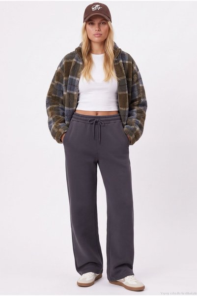 Women's Leo Inside Fleece Textured Straight Cut Thick Anthracite Sweatpants