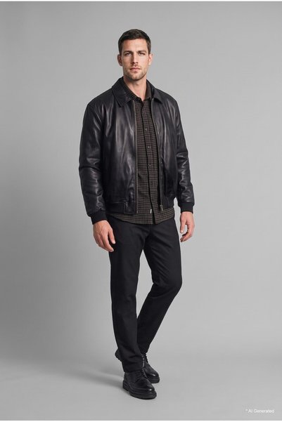Regular Fit Shirt Collar Zippered Leather Coat I1196Ax26Wn
