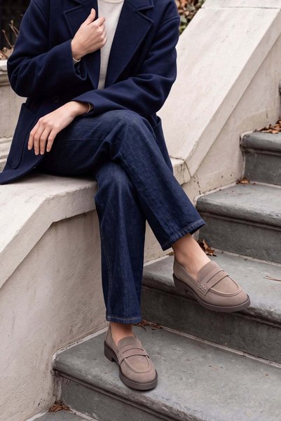 Women's Loafer Daily Classic Shoes Casual Moccasin Fonle Dark Mink Suede