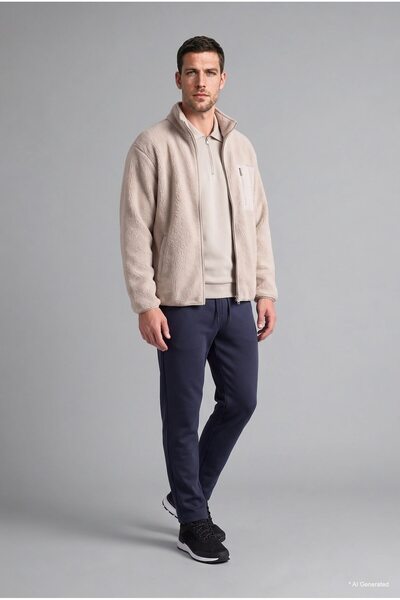 Regular Fit Zippered Polo Collar Basic Sweatshirt I2041Ax26Wn