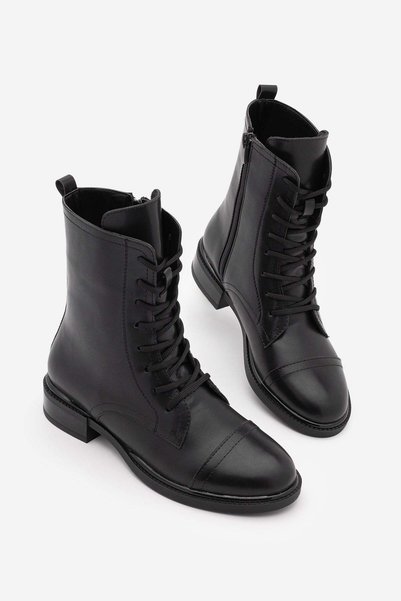 Women's Lace-Up Side Zipper Casual Boots Sirus Black