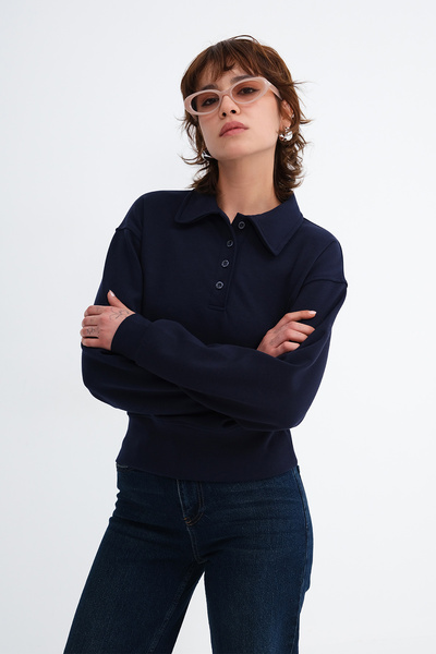Collared Buttoned Sweatshirt S06096