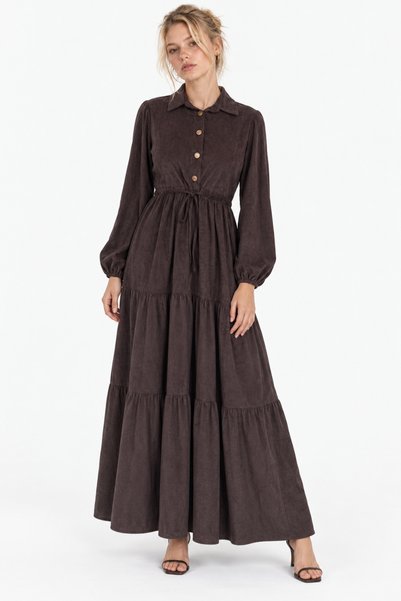 Beli Gathered Layered Long Shirt Dress
