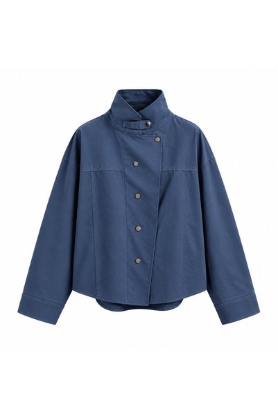 Light Navy Blue Snap Button Shirt Jacket - 5131