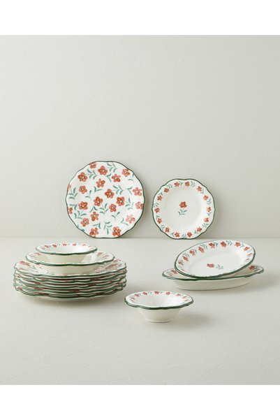 Ruby Porcelain Breakfast Set 12 Pieces for 6 People Red