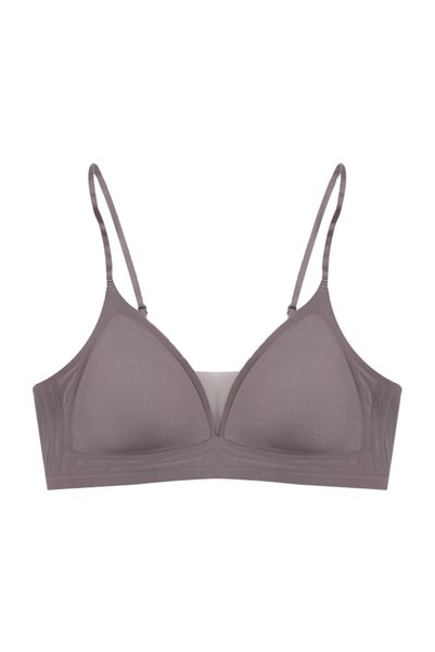 Women's Ribbed Laser Seamless Tulle Detailed Thin Strap Padded Bra