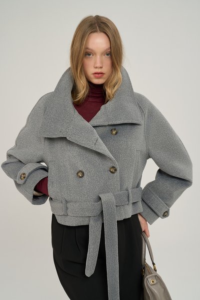 Eftel Belt Detailed Gray Short Jacket