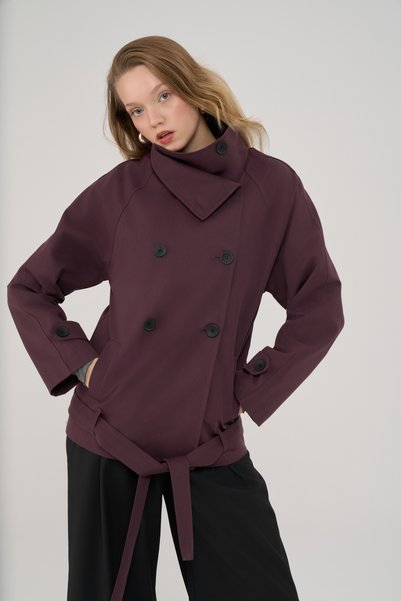 Malta Belted Burgundy Short Trench Coat