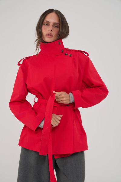 Eswatini Belted Red Short Trench Coat