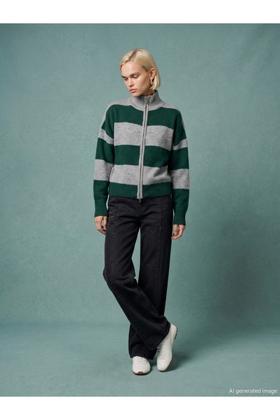 61007 Wool Blend Stand Collar Cardigan