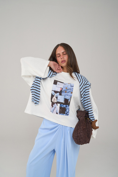 Blueberry Oversize White Long Sleeve T-Shirt