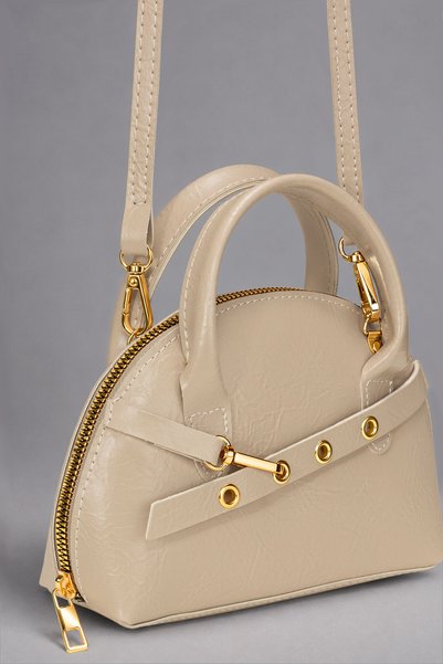Vanilla Beige Gold Accessory and Eyelet Detail Women's Hand-Shoulder Bag Ref.672466