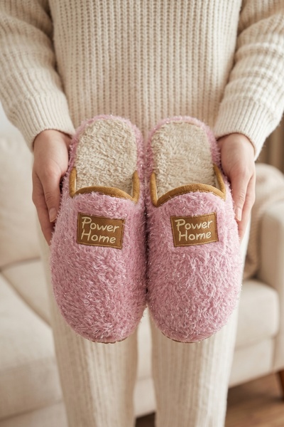 Women's Powder Glittery Shiny Plush House Slippers