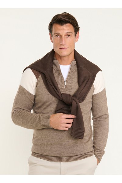 Ace045271185 Mink Men's Bato Collar Jacquard Knitwear Sweater
