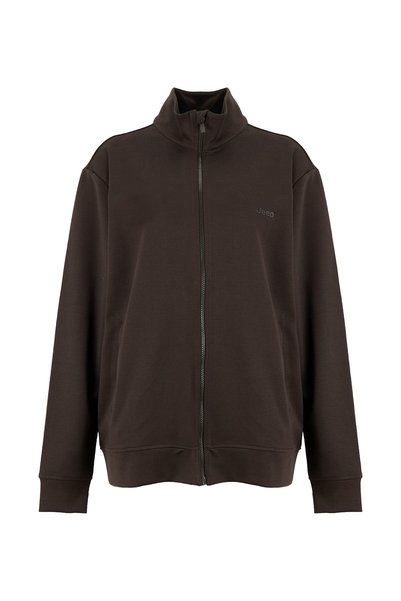 J6Wm-Swt7247 Brown Men's Stand Collar Relaxed Sweatshirt