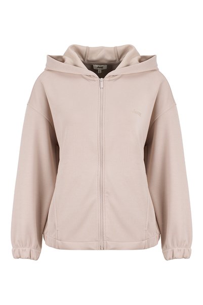 J6Wl-Swt7030 Beige Women's Hooded Oversize Single Jersey Sweatshirt