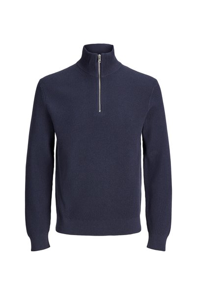 12298379 Jjeperfect Rib Knit Half Navy Blue Men's High Collar Ribbed Patterned Knit Sweater
