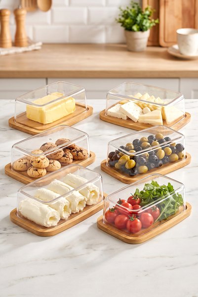 6-Piece Rectangular Bamboo Lid Breakfast Storage Container 750 ml