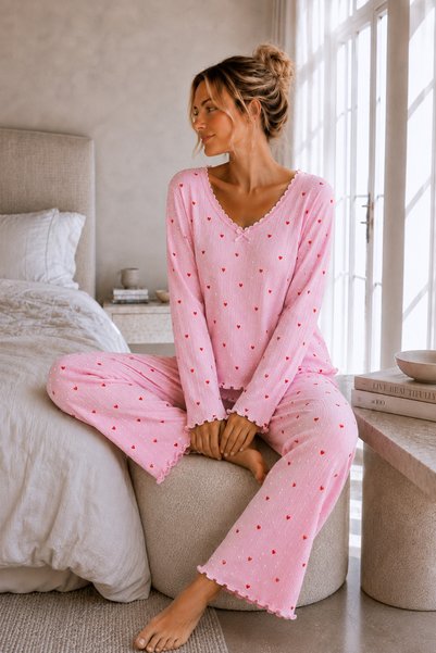 Pinterest Pattern Soft Buttoned Long Sleeve Jakarta Luxury Fabric Pajama Set