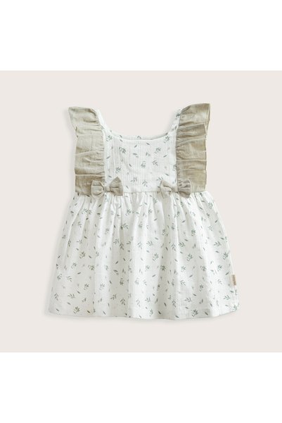 Ecru Color Floral Ruffle Dress