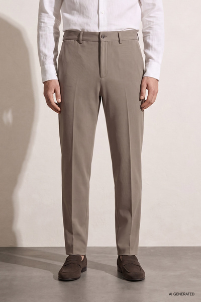 Relaxed Fit (No Pile) Beige Striped Jogger Pants