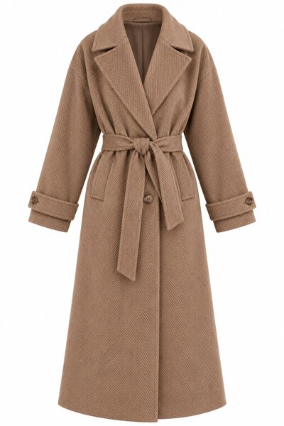 Brown Shark Herringbone Long Coat - 2Y54530