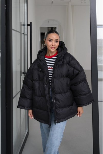 Black hooded puffer jacket