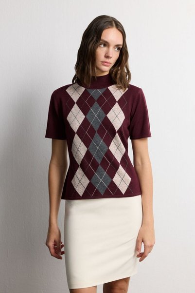 Fashion Passion Plum Baklava Pattern Knitwear Blouse