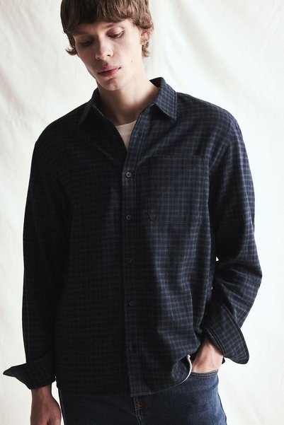 100% Cotton Regular Fit Polo Collar Checkered Flannel Long Sleeve Shirt I0183Ax26Wn