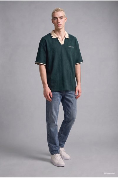 Cotton Boxy Fit Printed Short Sleeve Polo T-Shirt H4738Ax26Au