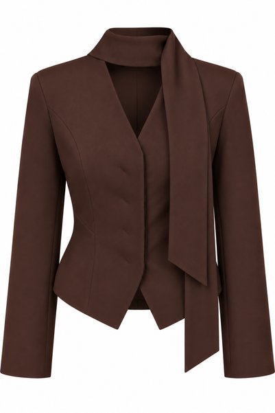 Brown Padded Jacket with Scarf Detail - 2Y85175