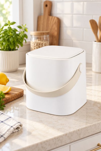 White Mini Trash Can – Modern Desktop and Bathroom Waste Bin with Push Lid, Carry Handle, and Removable Inner Bucket
