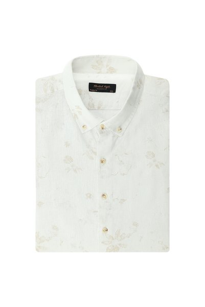 Plus Size Long Sleeve Regular Fit Patterned Buttoned Collar Sporty Cotton Linen Shirt