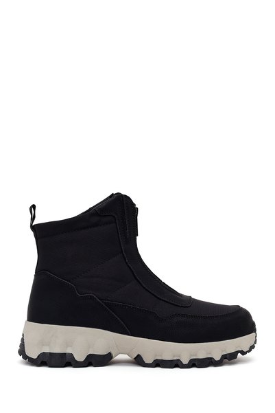 Women's Black Zippered Thick Soled Fabric Boots Wf530030Kk