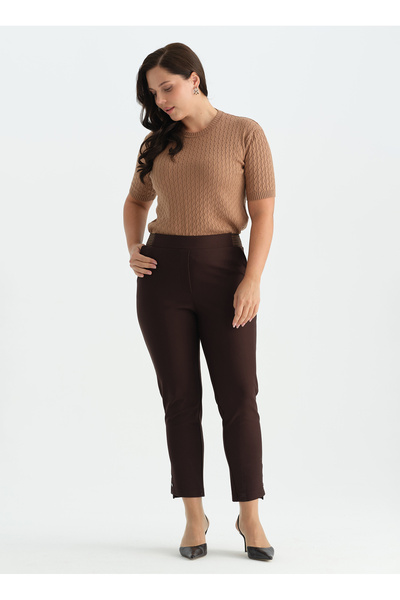 26Ksl5679 Brown Women's Woven Trousers with Pockets